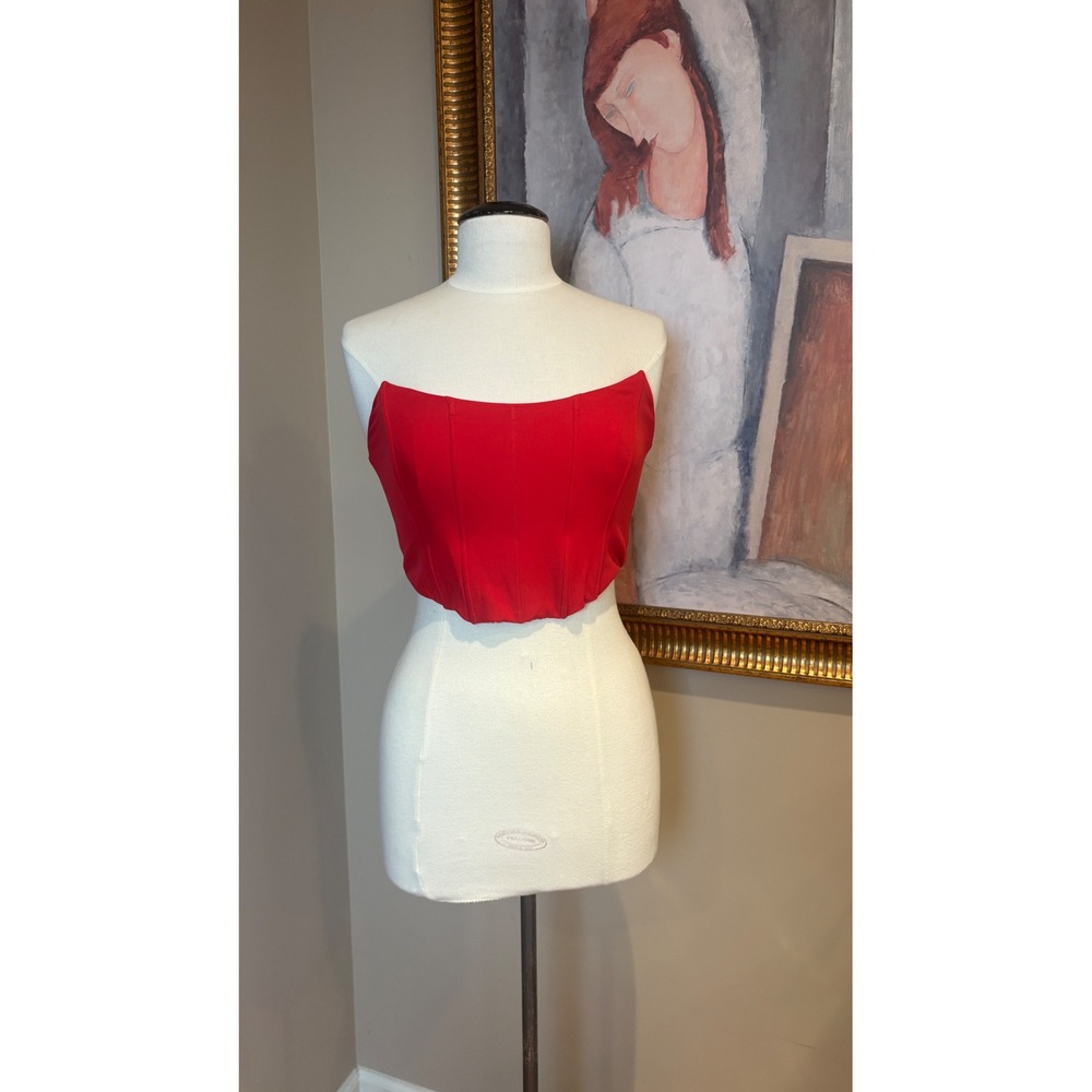 White Fox Red Strapless Boned Corset Crop Top Size M Zip Back